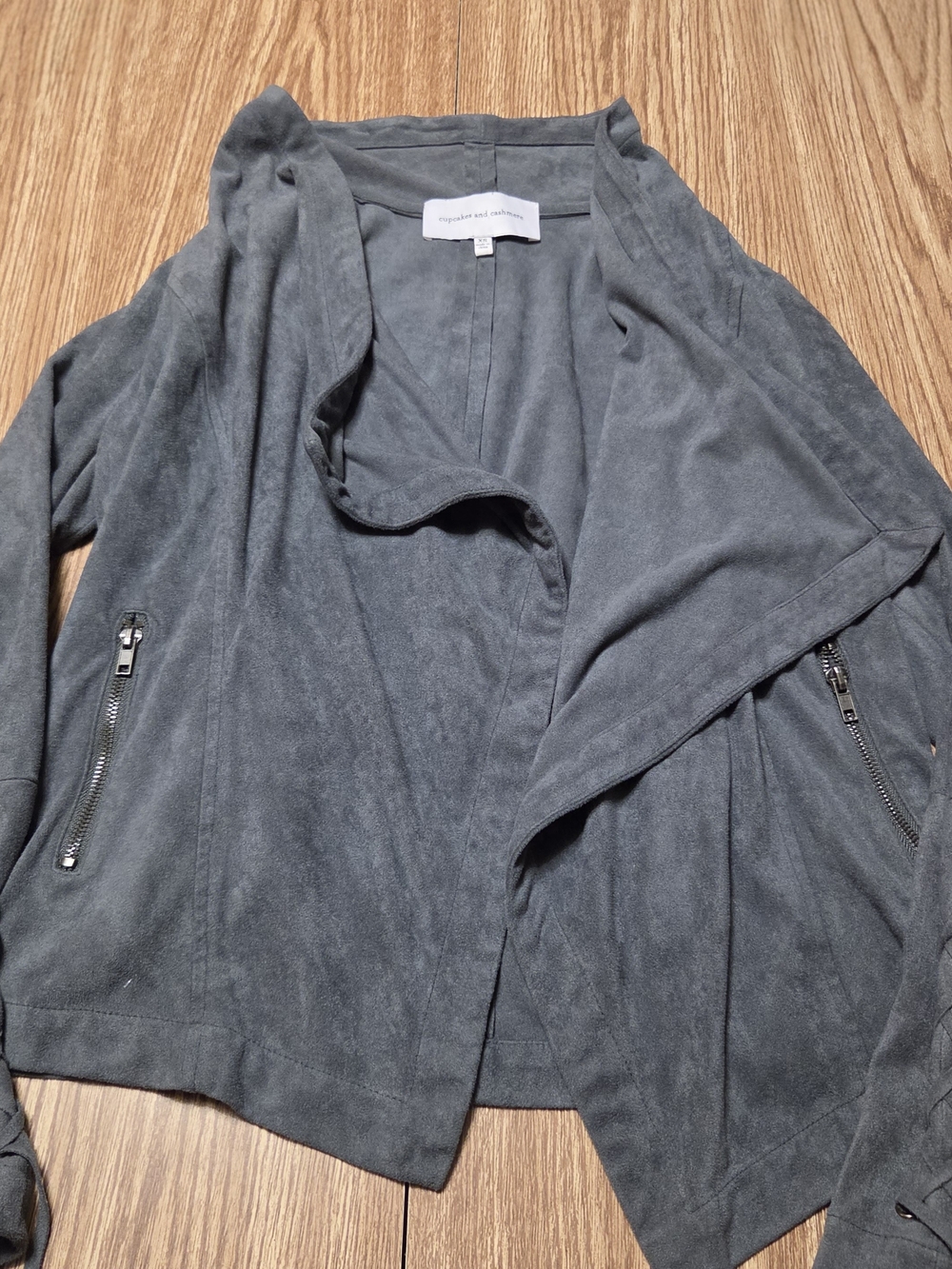 Cupcakes & Cashmere Gray Draped Suede-Look Jacket